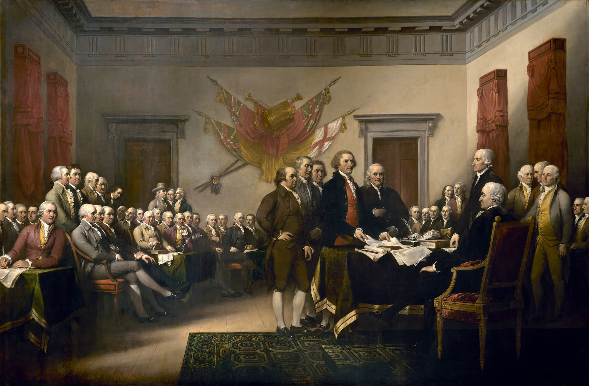 John Trumbull's painting of the drafting committee presenting the Declaration of Independence to Congress.