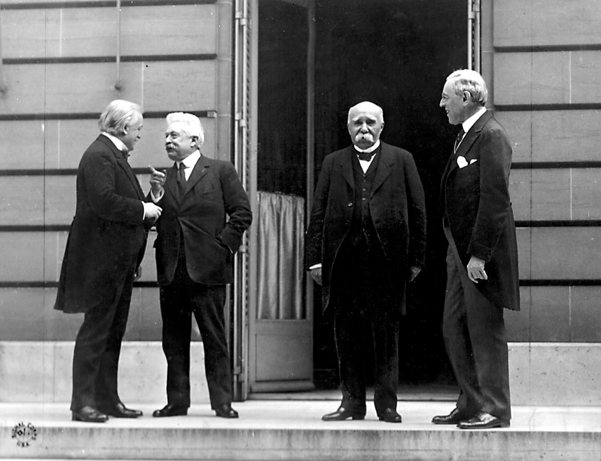 Lloyd George, Orlando, Clemenceau and Wilson photographed together in Paris in 1919.