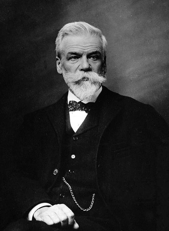 Portrait photograph of Ernest Solvay, the Belgian industrial chemist who endowed the Solvay conferences.