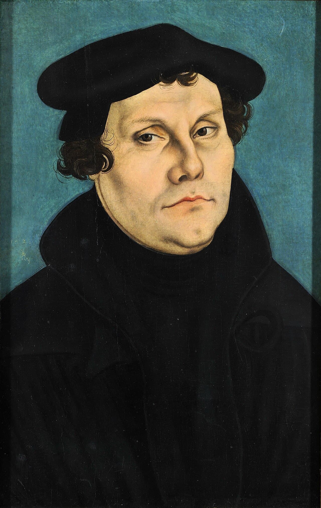 Lucas Cranach the Elder's 1528 portrait of Martin Luther in dark clerical dress.